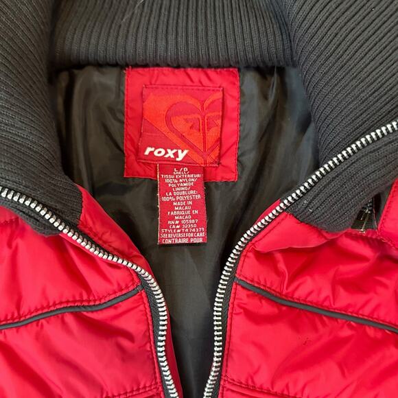 Vintage Roxy Puffer Red Down Hooded Jacket Bomber womens medium small Y2K - Picture 3 of 5
